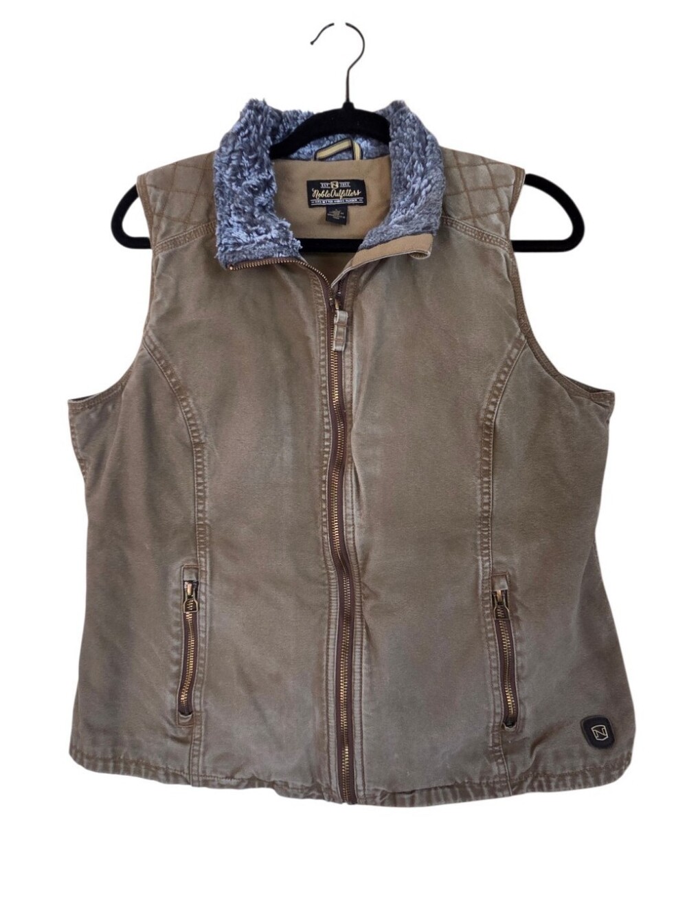 Noble Outfitters Women's Tan Canvas Faux Fur Lined Collar Full Zip Vest - Size L